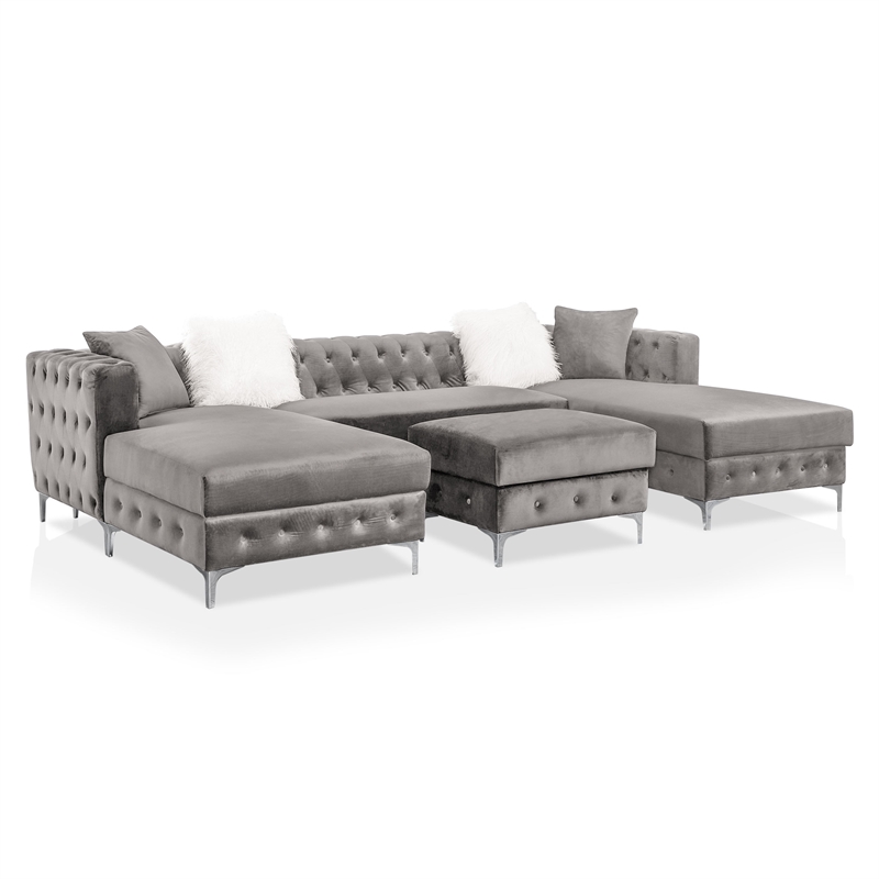 Furniture of America Marti Transitional Fabric Sectional with Ottoman in Gray
