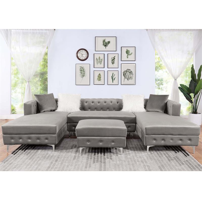 Furniture of America Marti Transitional Fabric Sectional with Ottoman in Gray