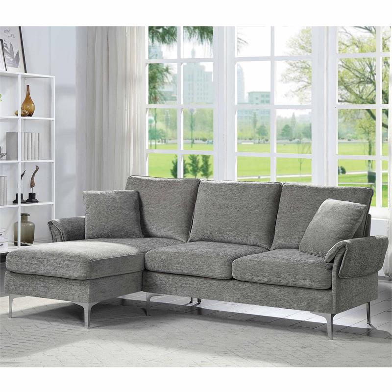 Furniture of America Jarnn Contemporary Chenille L-Shaped Sectional in Gray