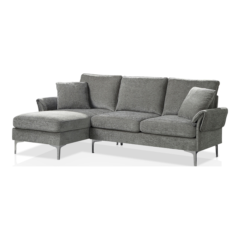 Furniture of America Jarnn Contemporary Chenille L-Shaped Sectional in Gray