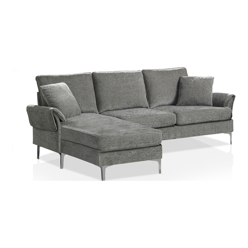 Furniture of America Jarnn Contemporary Chenille L-Shaped Sectional in Gray