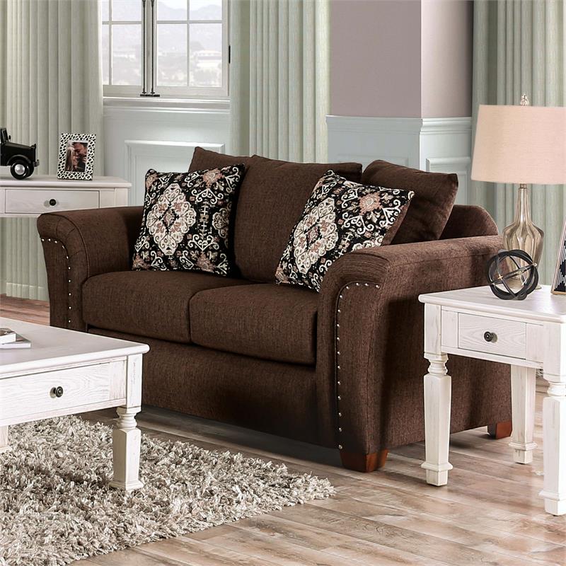 Furniture of America Jaqui Transitional Fabric 2-Piece Sofa Set in Chocolate