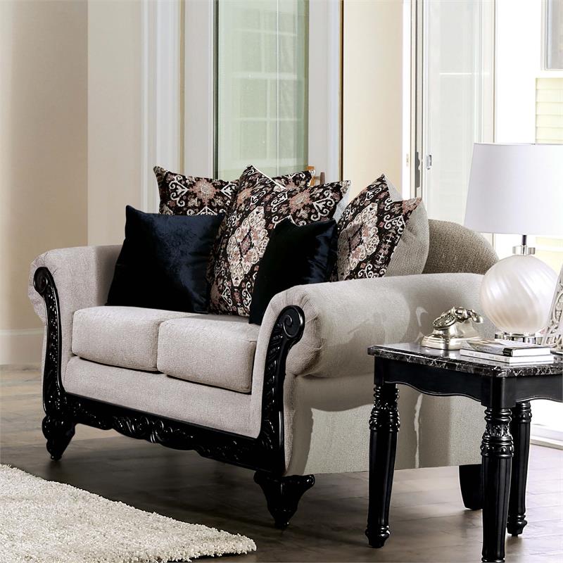 Furniture of America Nantz Traditional Chenille 2-Piece Sofa Set in Light Brown