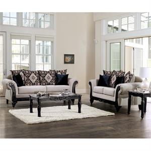 Furniture of America Nantz Traditional Chenille 2-Piece Sofa Set in Light Brown