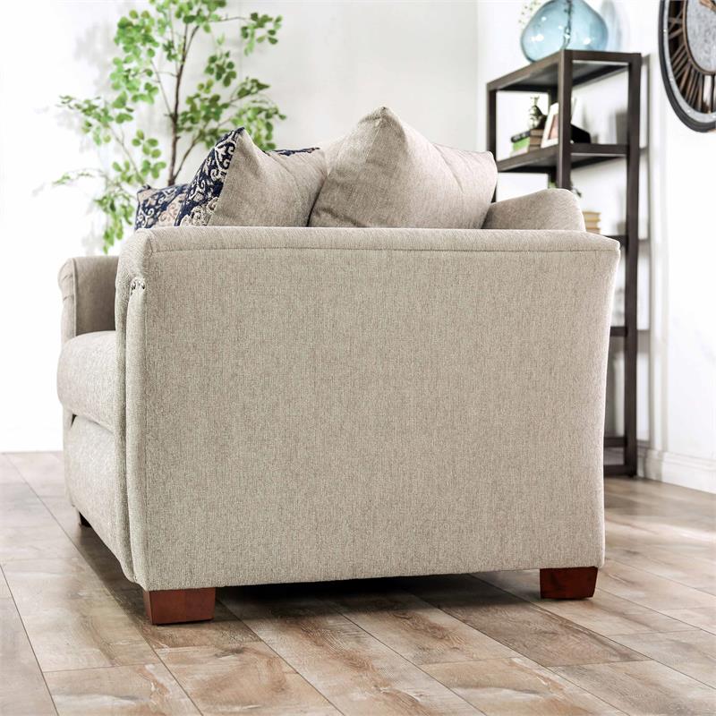 Furniture of America Jaqui Transitional Fabric Nailhead Loveseat in Beige