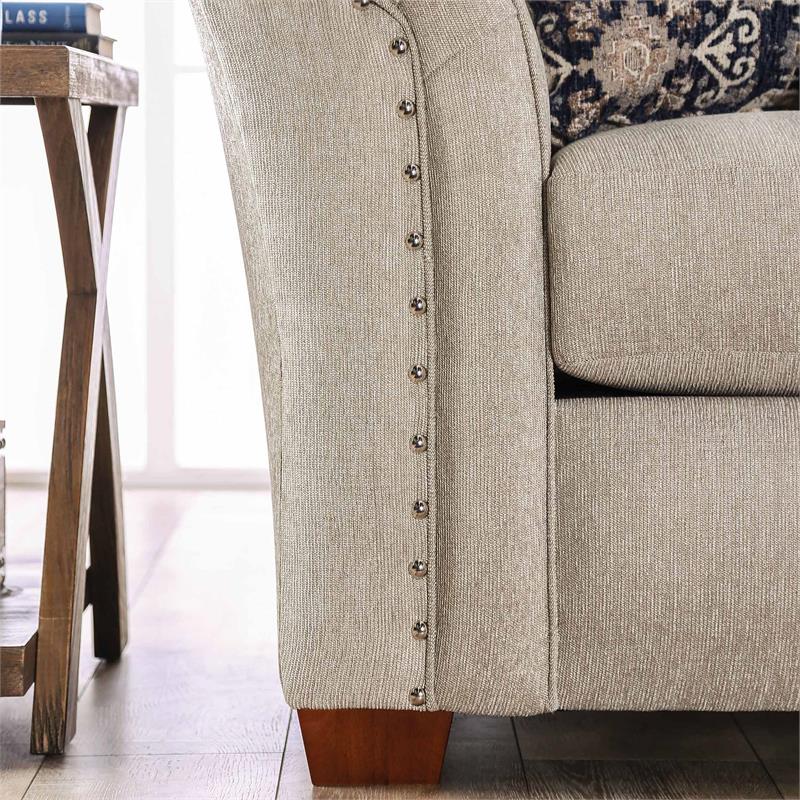 Furniture of America Jaqui Transitional Fabric Nailhead Loveseat in Beige