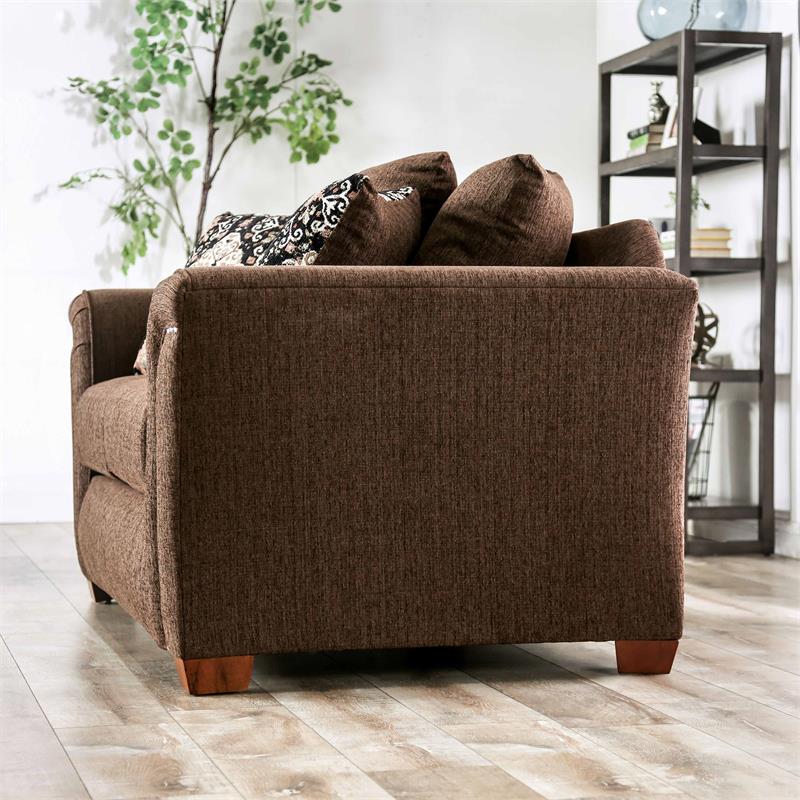 Furniture of America Jaqui Transitional Fabric Nailhead Loveseat in Chocolate