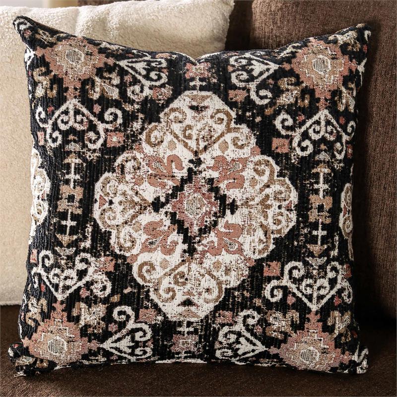 Furniture of America Jaqui Transitional Fabric Nailhead Loveseat in Chocolate