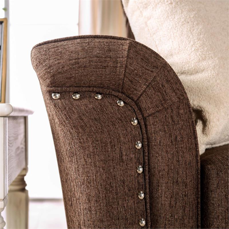 Furniture of America Jaqui Transitional Fabric Nailhead Loveseat in Chocolate