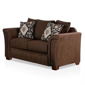 Furniture of America Jaqui Transitional Fabric Nailhead Loveseat in Chocolate