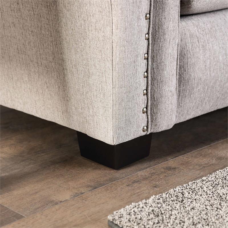 Furniture of America Jaqui Fabric Nailhead Loveseat in Light Taupe Brown