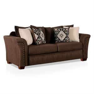Furniture of America Jaqui Transitional Fabric Nailhead Sofa in Chocolate