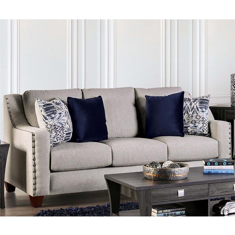 Furniture of America Brill Transitional Fabric 2-Piece Sofa Set in Light Gray