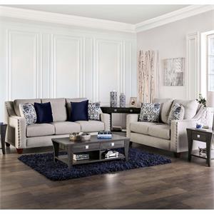 furniture of america brill transitional fabric 2-piece sofa set in light gray