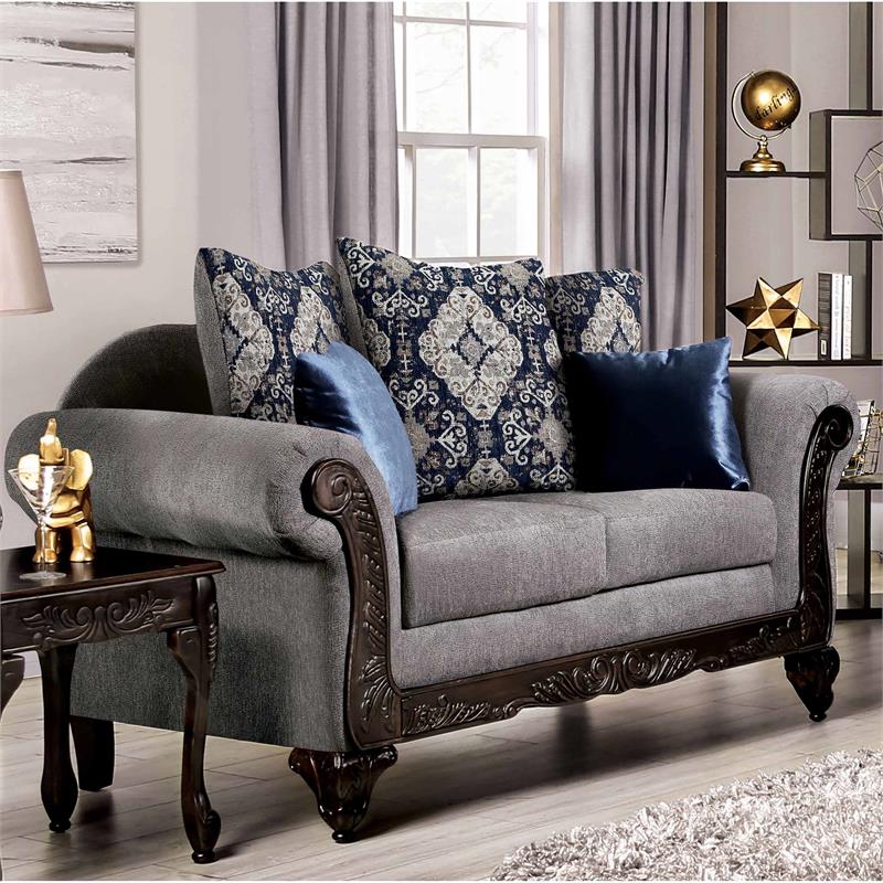 Furniture of America Lantz Traditional Chenille Upholstered Loveseat in Gray