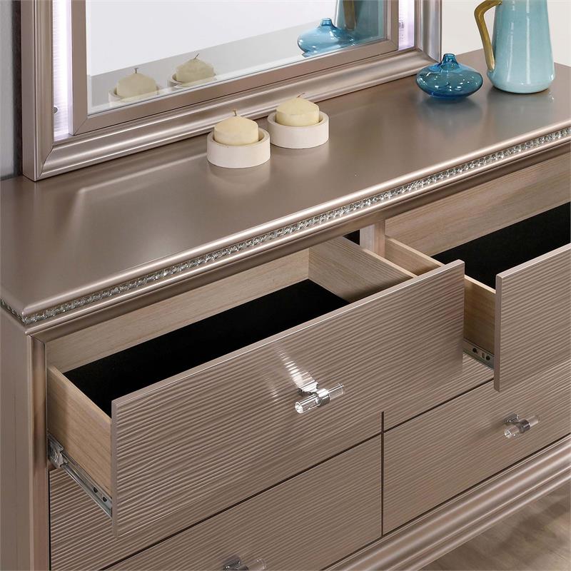 Furniture of America Devado Contemporary Wood 6-Drawer Dresser in Rose Gold