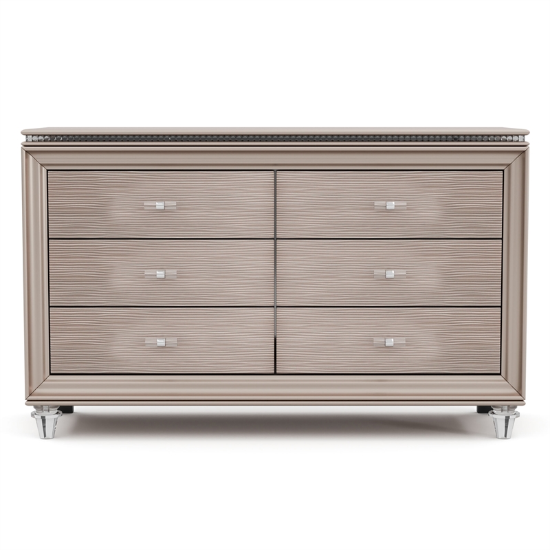Furniture of America Devado Contemporary Wood 6-Drawer Dresser in Rose Gold