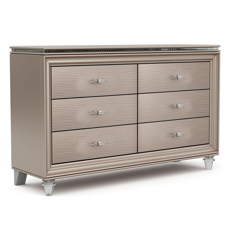 Furniture of America Devado Contemporary Wood 6-Drawer Dresser in Rose Gold