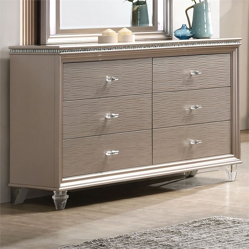 Furniture of America Devado Contemporary Wood 6-Drawer Dresser in Rose Gold