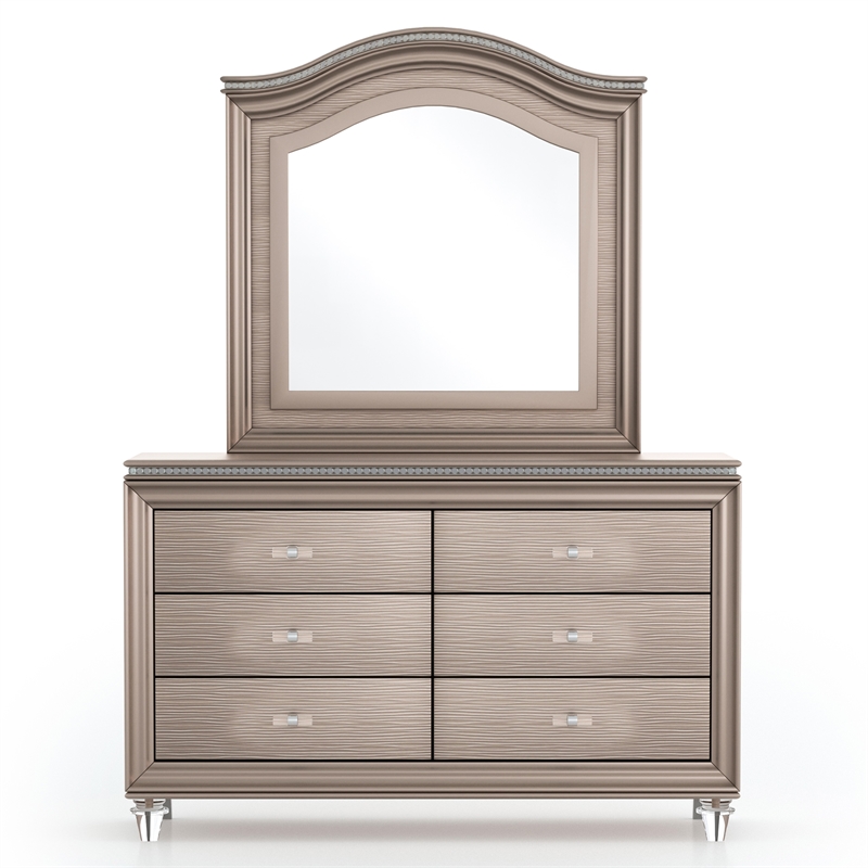 Furniture of America Devado Wood 2-Piece Dresser and Mirror Set in Rose Gold