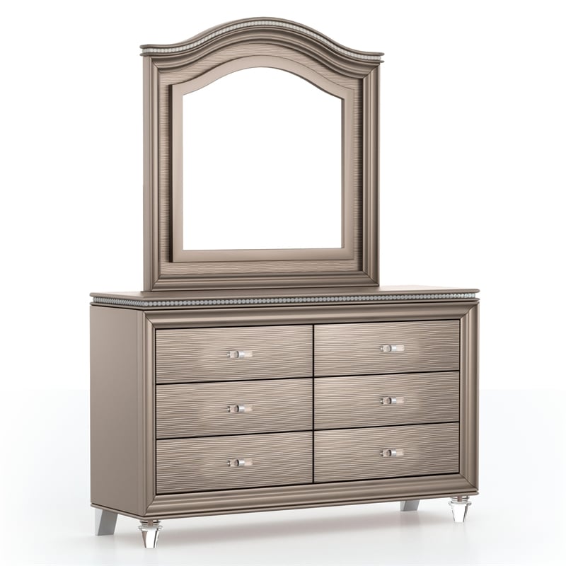 Furniture of America Devado Wood 2-Piece Dresser and Mirror Set in Rose Gold