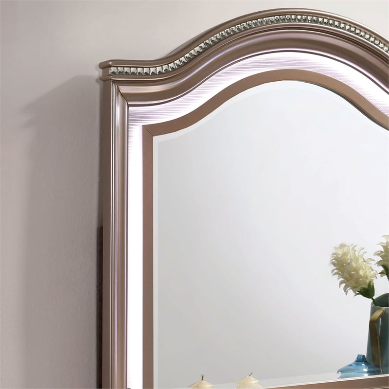 Furniture of America Devado Wood 2-Piece Dresser and Mirror Set in Rose Gold