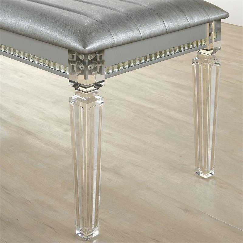 Furniture of America Plumley Contemporary Faux Leather Tufted Bench in Silver