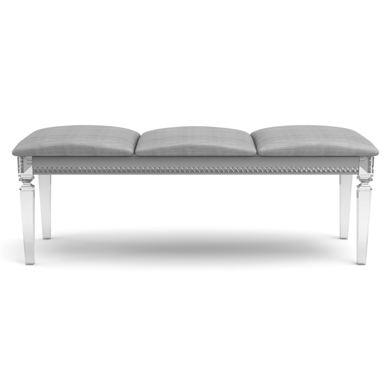 Furniture of America Plumley Contemporary Faux Leather Tufted Bench in Silver