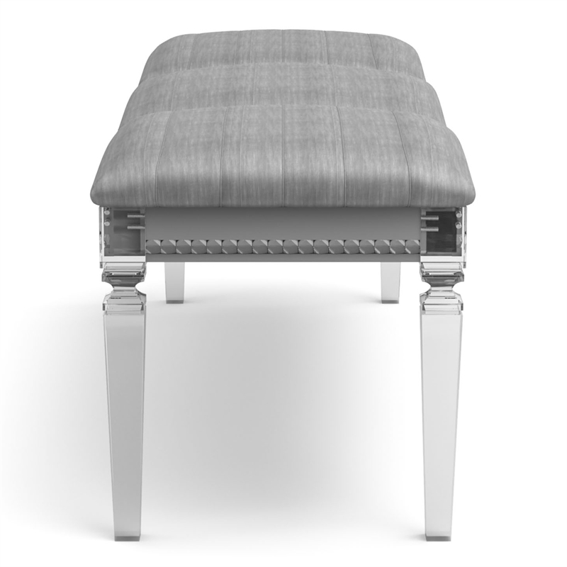 Furniture of America Plumley Contemporary Faux Leather Tufted Bench in Silver