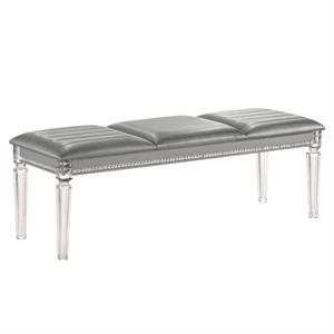 Furniture of America Plumley Contemporary Faux Leather Tufted Bench in Silver