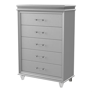 Furniture of America Plumley Contemporary Solid Wood 5-Drawer Chest in Silver