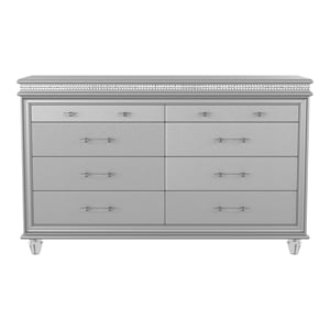 furniture of america plumley contemporary solid wood 8-drawer dresser in silver