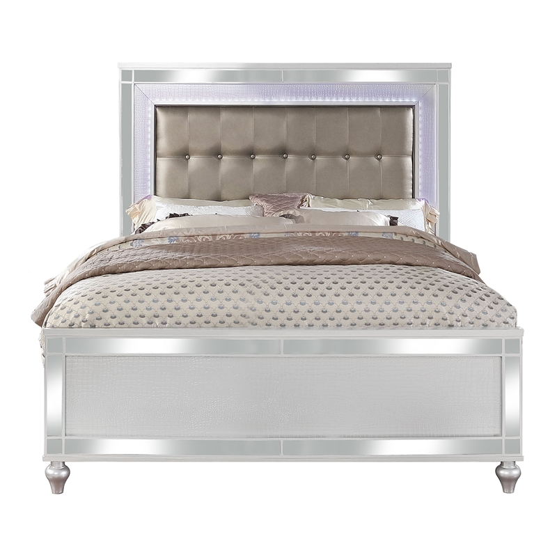 Furniture of America Xulu Contemporary Wood King Bed with LED in White