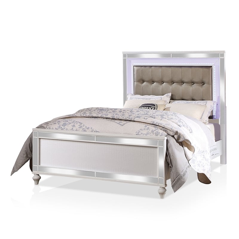 Furniture of America Xulu Contemporary Wood King Bed with LED in White