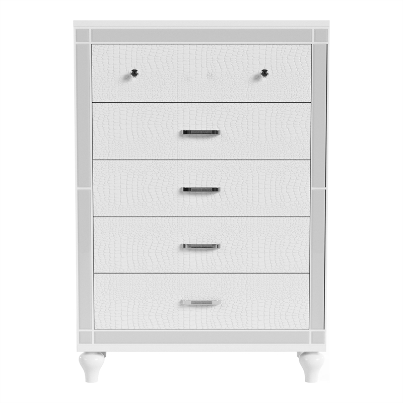 Furniture of America Xulu Contemporary Solid Wood 5-Drawer Chest in White