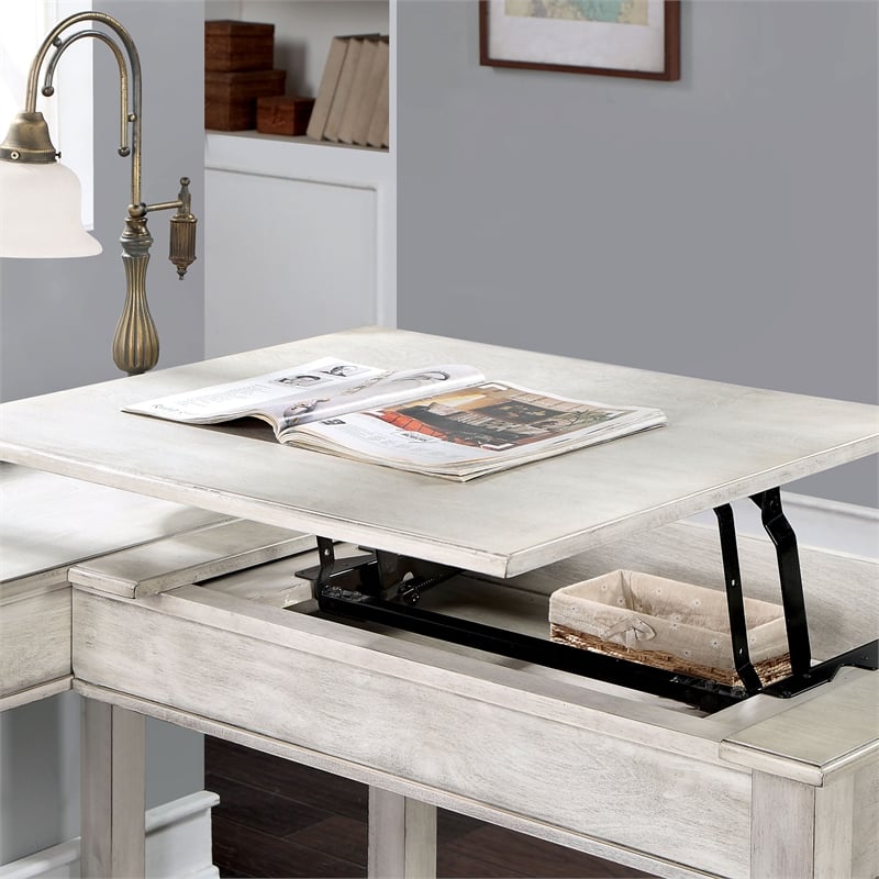 Furniture of America Aaryn Solid Wood Lift-Top Corner Desk in Antique White