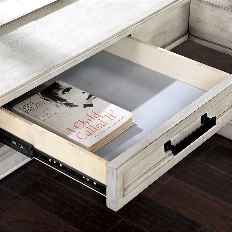 Furniture of America Aaryn Solid Wood Lift-Top Corner Desk in Antique White