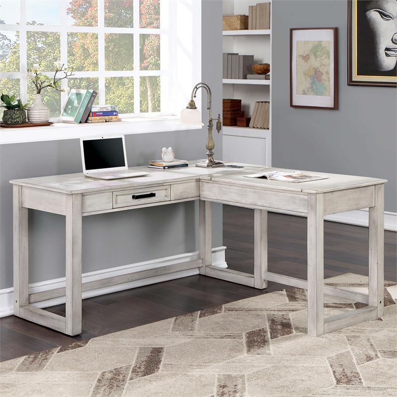 Furniture of America Aaryn Solid Wood Lift-Top Corner Desk in Antique White