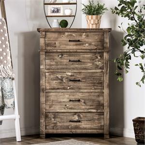 furniture of america farla rustic solid wood 5-drawer chest in ash brown