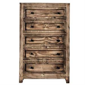 furniture of america lanny rustic solid wood 5-drawer chest in ash brown