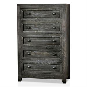 furniture of america lanny rustic solid wood 5-drawer chest in charcoal