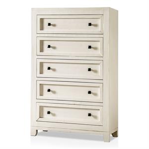 furniture of america lanny rustic solid wood 5-drawer chest in ivory