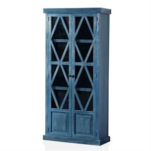 furniture of america jecci rustic wood 5-shelf curio cabinet in denim blue