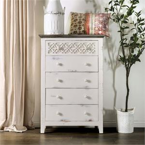 furniture of america mirie rustic solid wood 5-drawer chest in vintage ivory