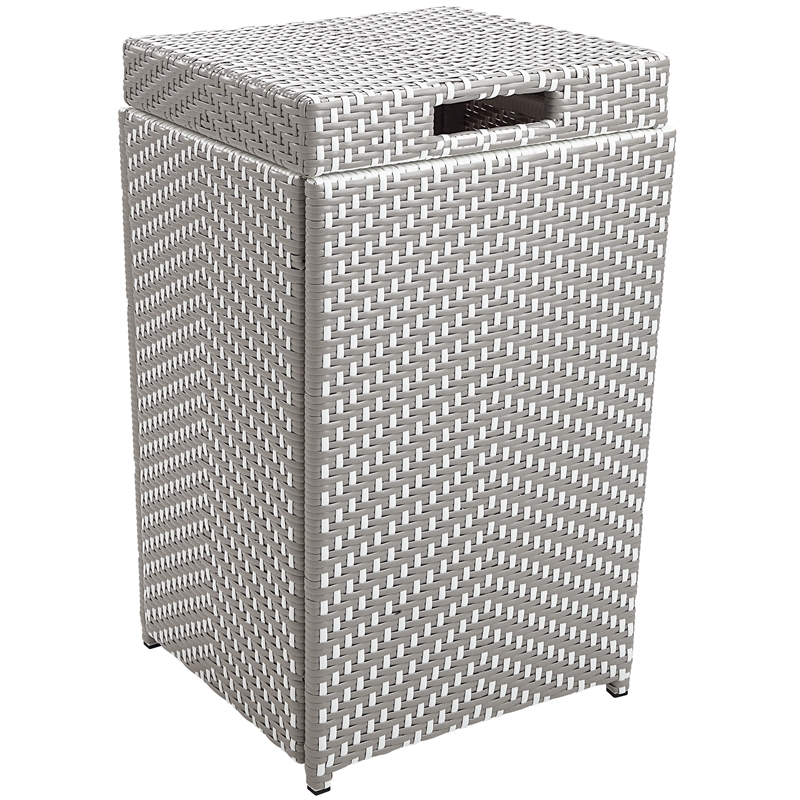 FOA Azur Outdoor Aluminum & Wicker Outdoor Trash Can in Gray 2PC Set