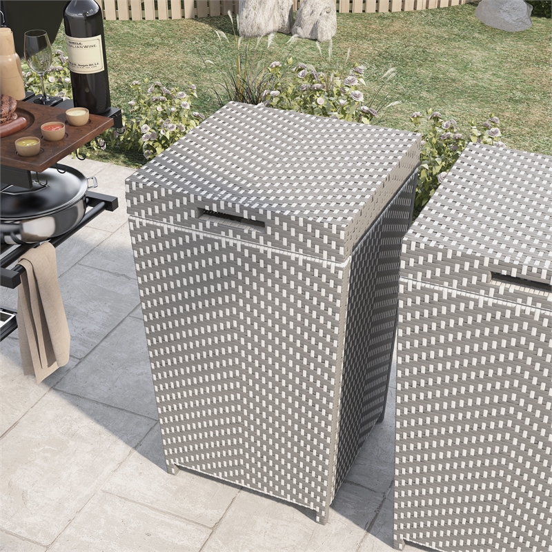 FOA Azur Outdoor Aluminum & Wicker Outdoor Trash Can in Gray 2PC Set