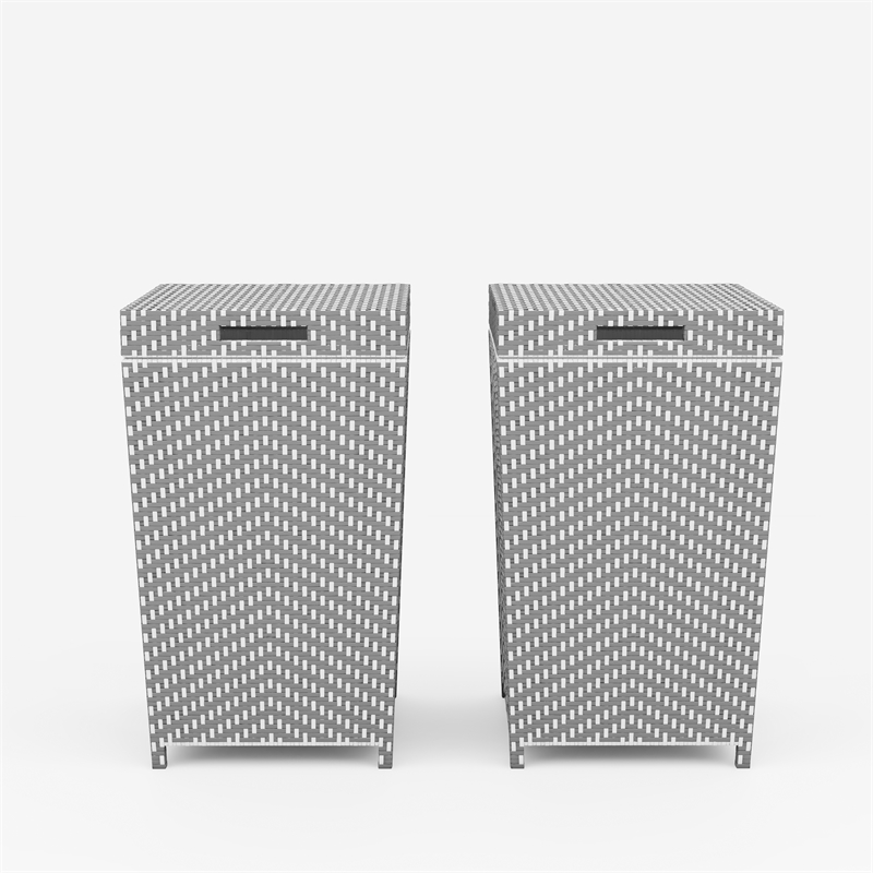 FOA Azur Outdoor Aluminum & Wicker Outdoor Trash Can in Gray 2PC Set
