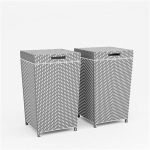 FOA Azur Outdoor Aluminum & Wicker Outdoor Trash Can in Gray 2PC Set