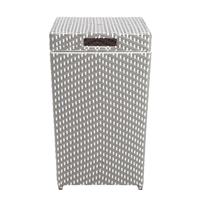 FOA Azur Outdoor Aluminum & Wicker Outdoor Trash Can in Gray 2PC Set