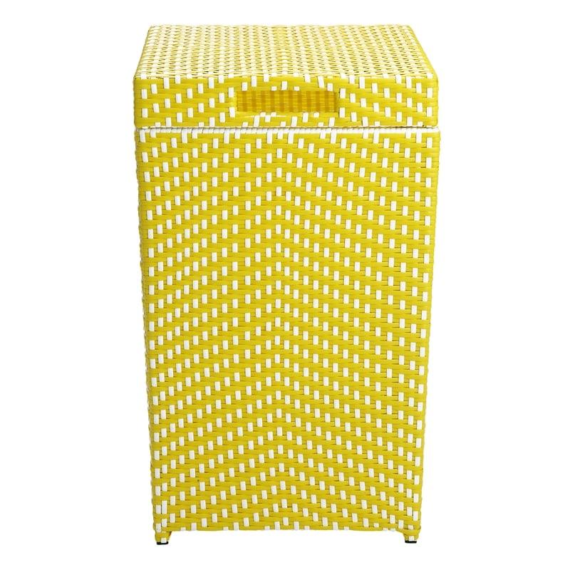 Furniture of America Azur Outdoor Metal Wicker Trash Can in Yellow 2PC Set